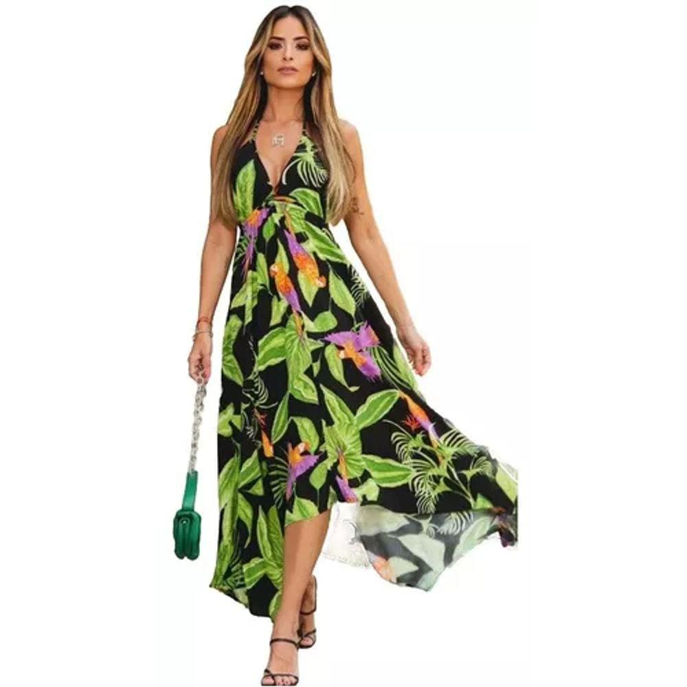 Vestido Frente Única Longo Floral 100% Viscose - Tam G