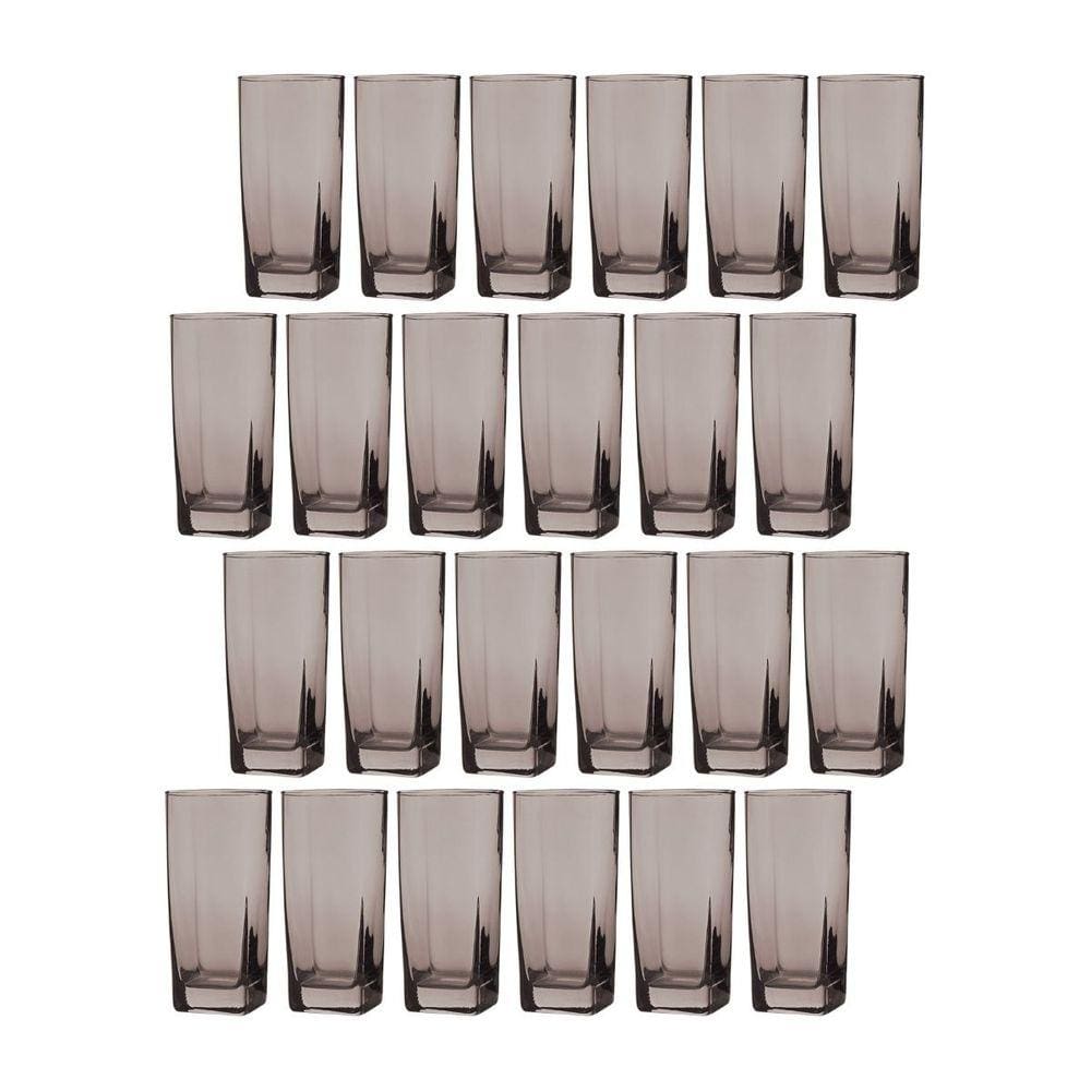 Conjunto Com 24 Copos Vidro Bali Quadrado Sucos 320ml Cinza