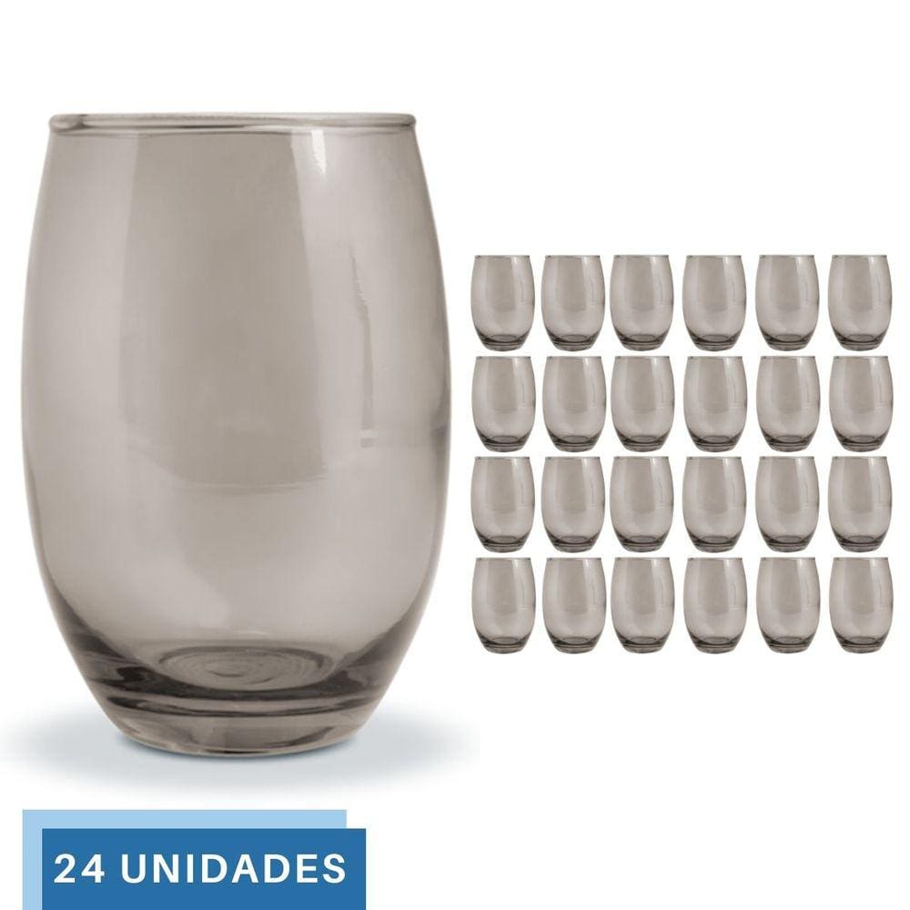 Copo De Vidro 450ml Redondo BELLAGIO Jogo com 24 Cinza Luxo