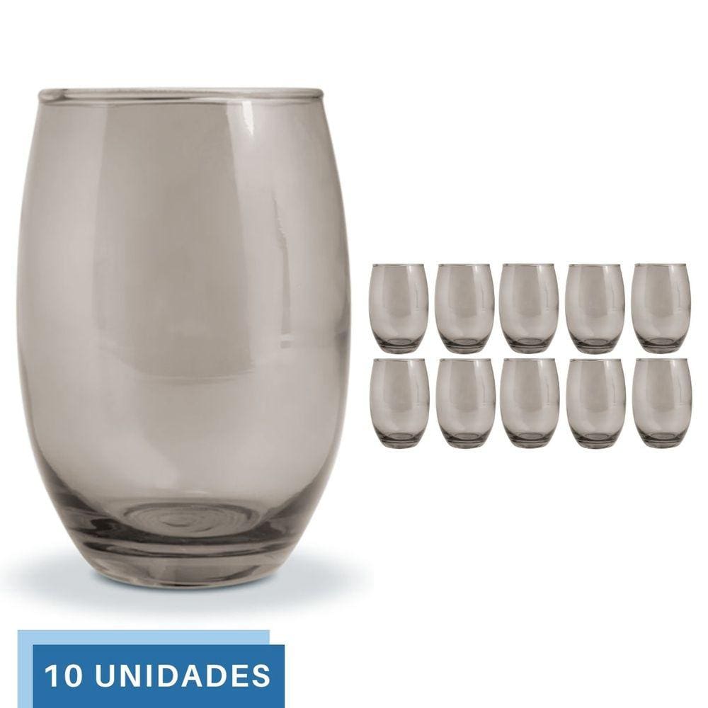 Copo De Vidro 450ml Redondo BELLAGIO Jogo com 10 Cinza Luxo