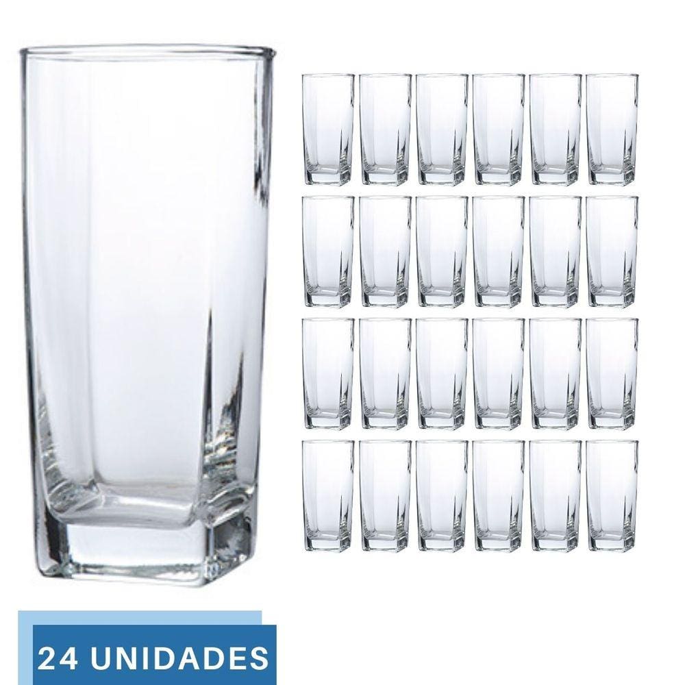Copo Vidro 320ml Quadrado Bali Kit com 24 Transparente Luxo
