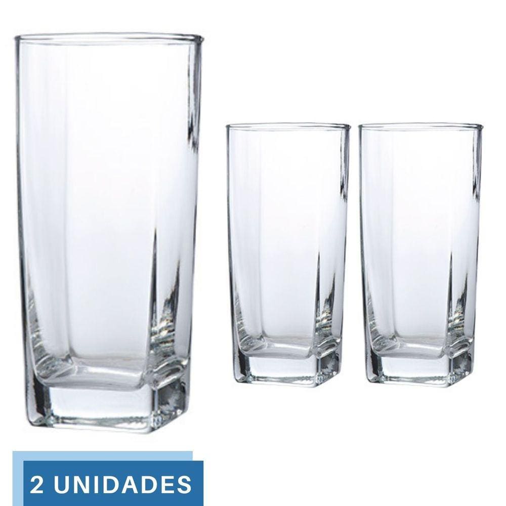 Copo Vidro 320ml Quadrado Bali Jogo com 2 Transparente Luxo