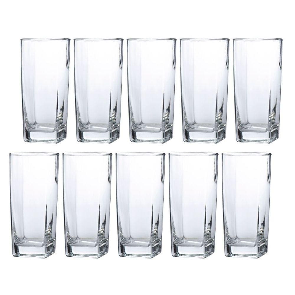 Conjunto Com 10 Copos Vidro Bali Quadrado 320ml Transparente