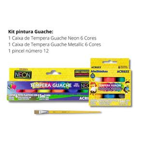 Kit Pintura Infantil no Cavalete c/ 1 Tela, 2pinceis,6guache