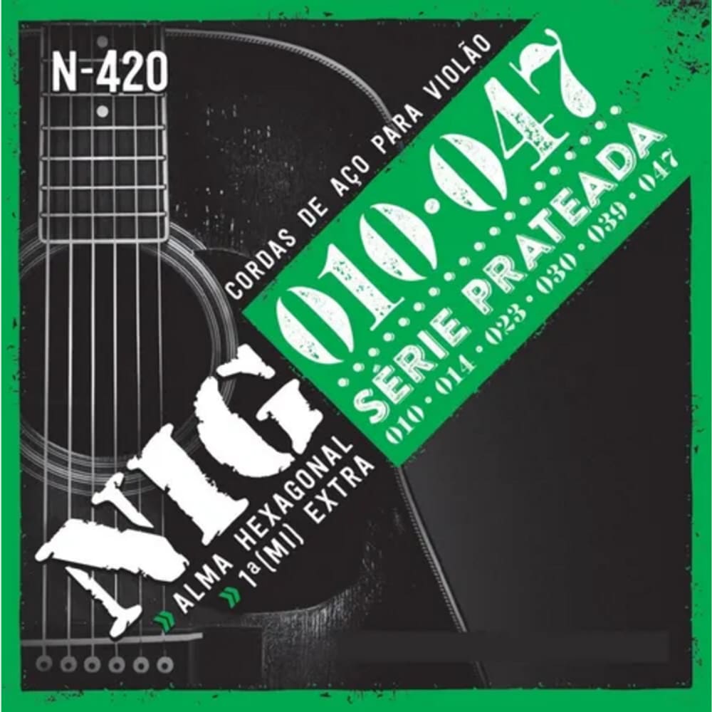 Encordoamento Nig N420 P/Violao Aco/Prateado .10/.47 6 Cordas