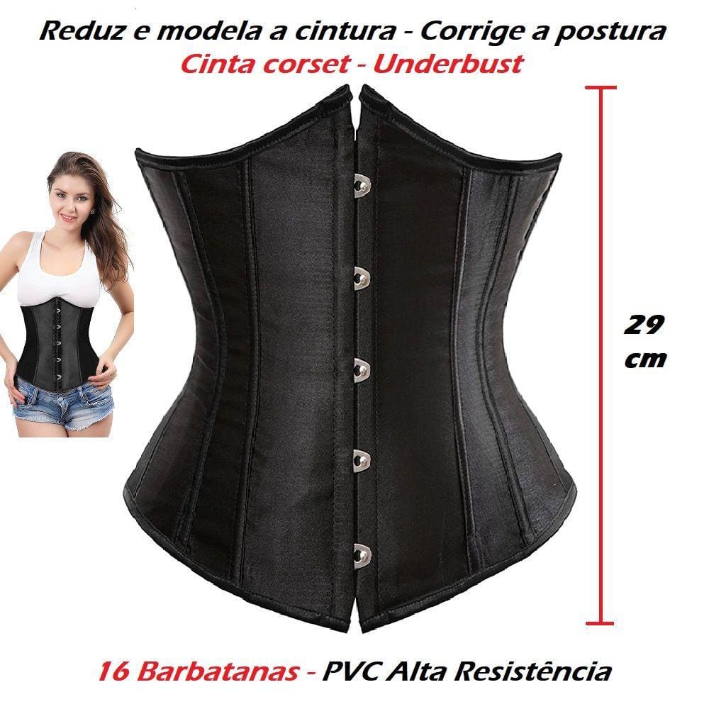 Corset Corselet Cinta Modeladora Redutora Delineadora Underbust Acetinado Preto M91