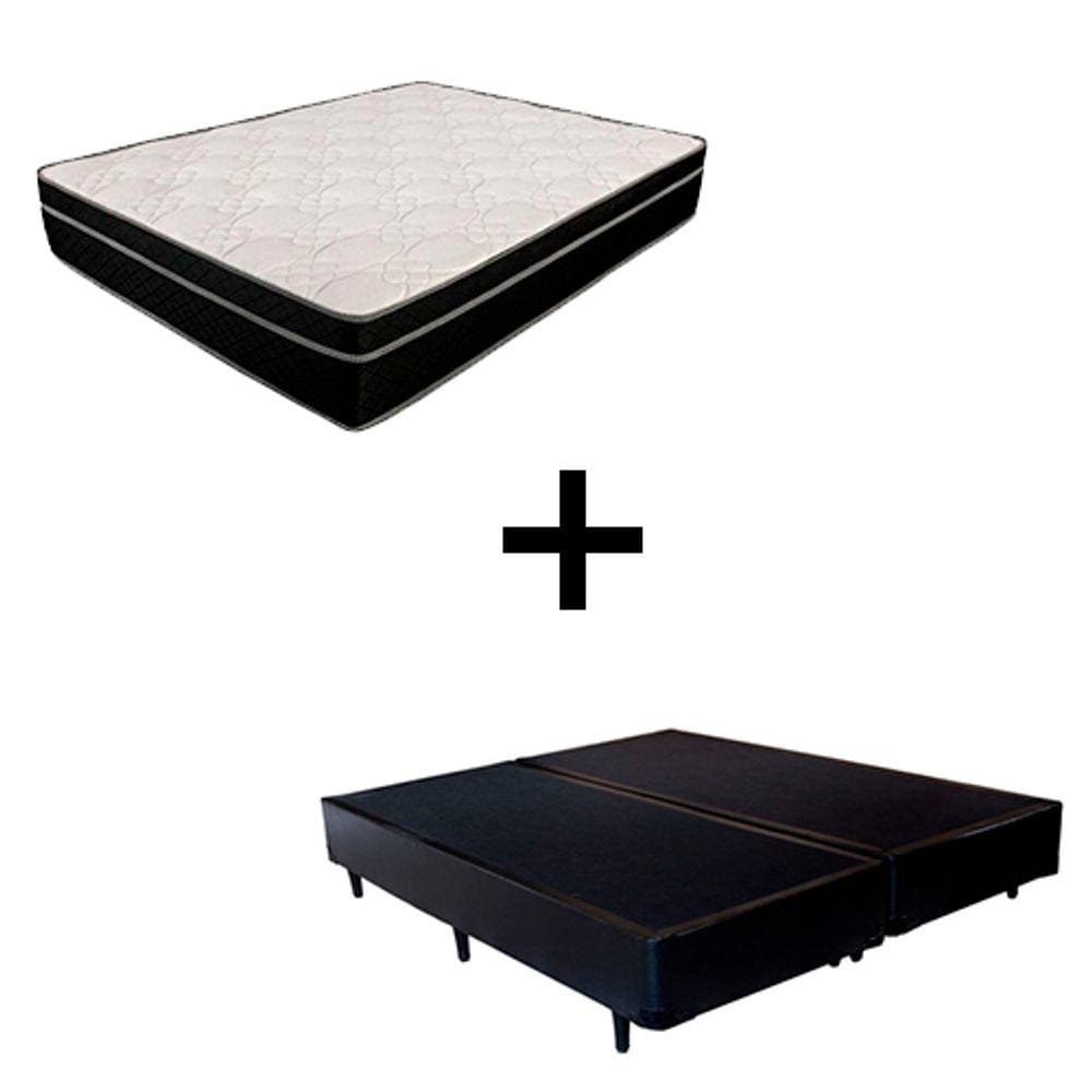 Cama Box Queen 158 - Tecido Sintético Preto com Colchão Paris - Molas Ensacadas Preto 66x158x198