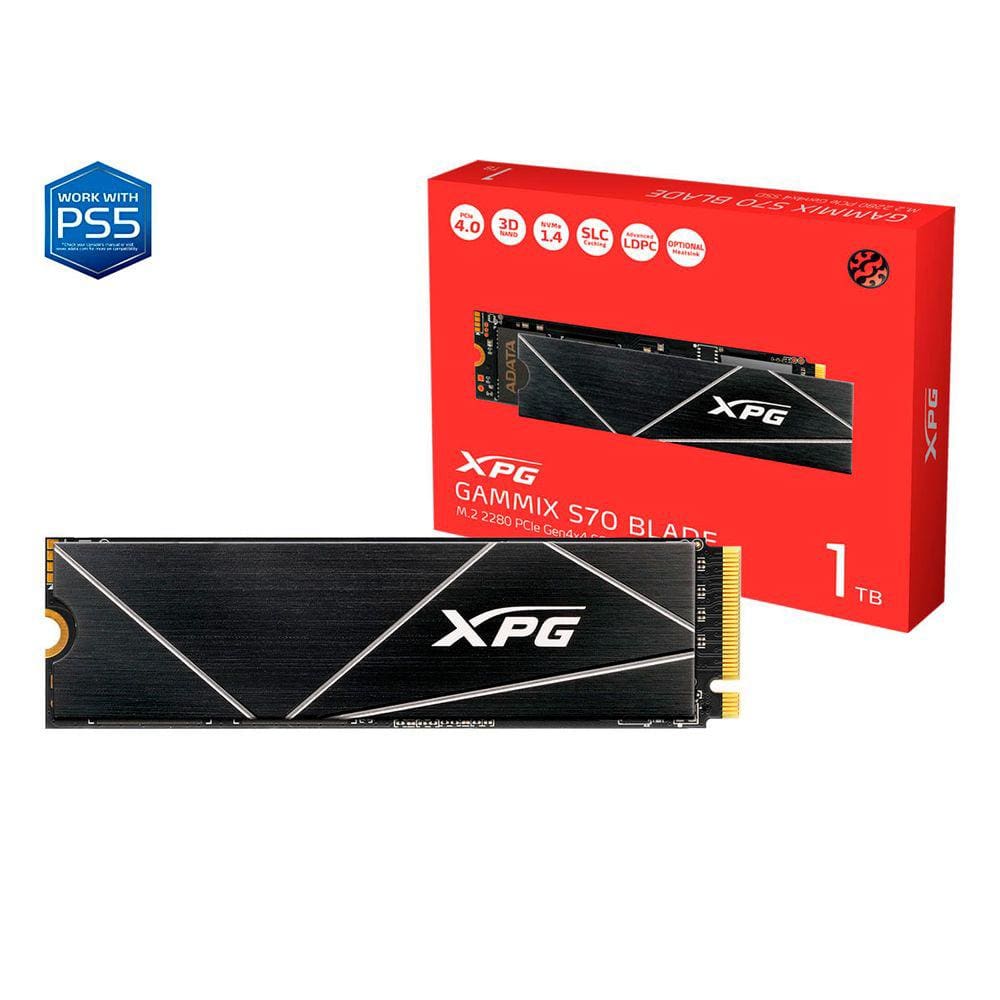 SSD 1TB XPG Gammix S70 Blade, M.2 2280, PCIe Gen4x4, Leitura/Grav. 7400/5500MB/s - AGAMMIXS70B-1T-CS