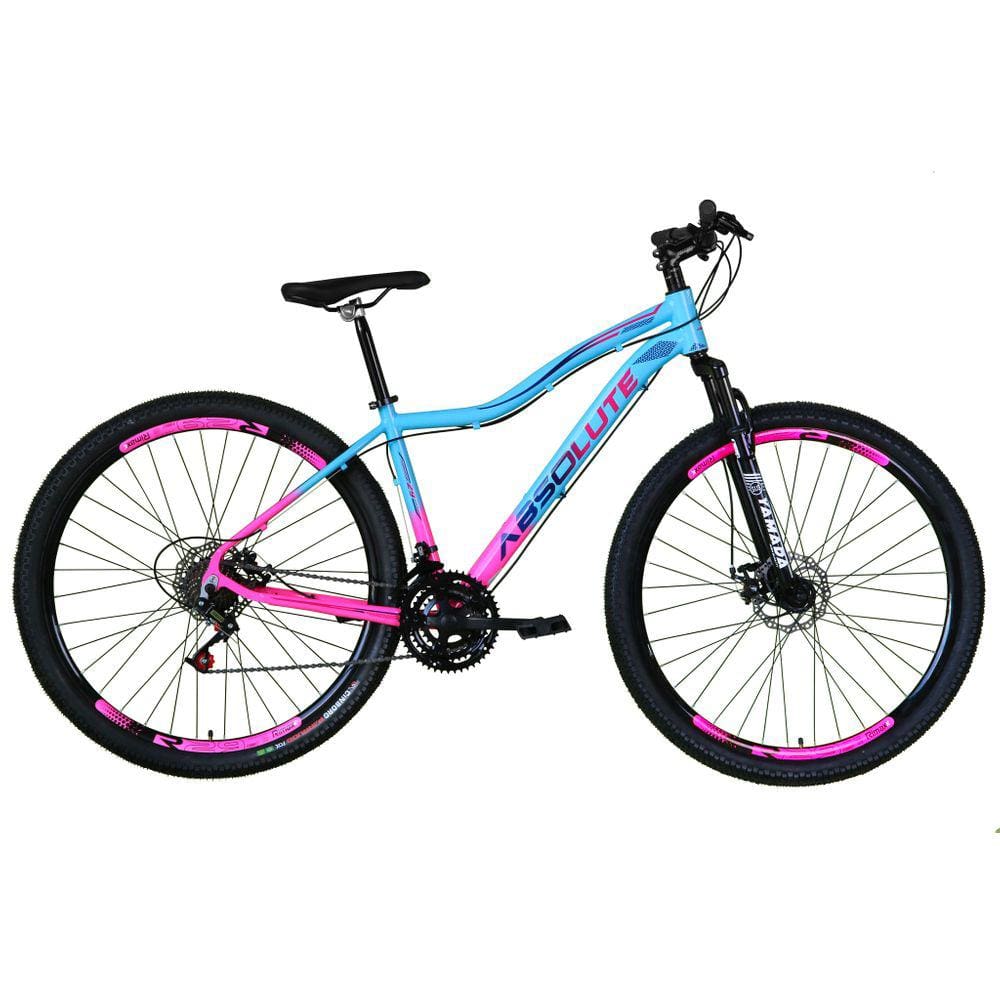 Bicicleta Feminina Aro 29 Absolute Hera Alumínio 21v Freio a Disco Garfo Suspensão - Azul/Rosa