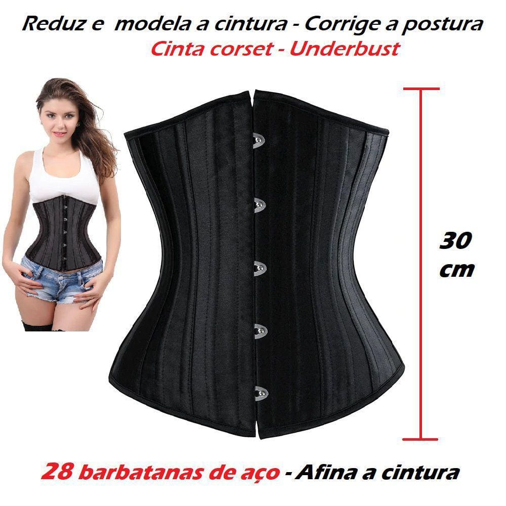 Corset Corselet Cinta Modeladora Redutora Afina Cintura Underbust Acetinado Barbatana Aço Branco M436