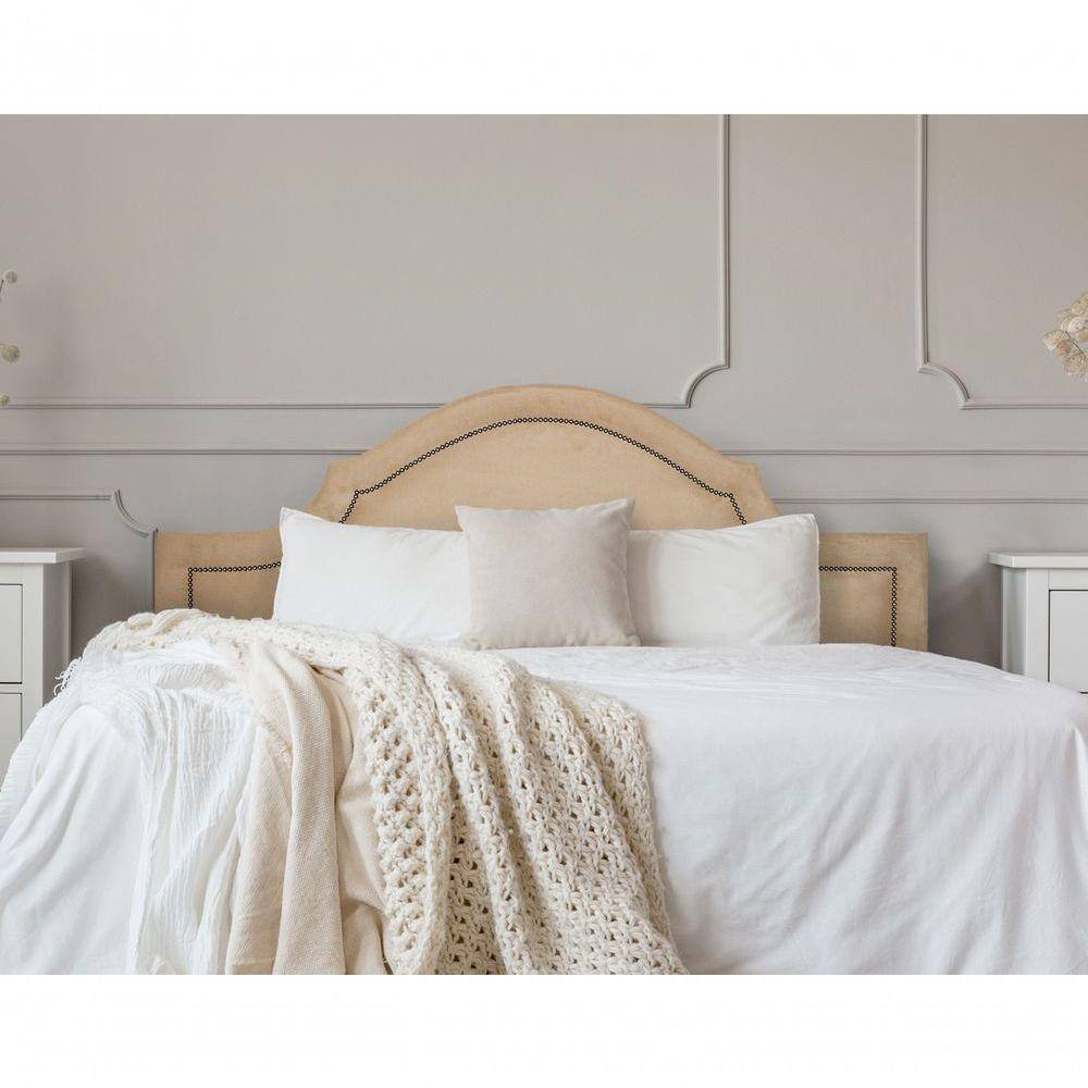 Cabeceira Casal Provençal Luxo 140X60 Suede Bege Tachas Fumê