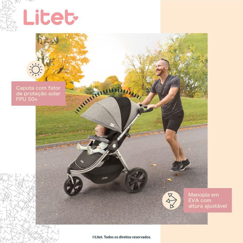 Carrinho Jogger Sway Três Rodas 0-15kgs Preto com Cinza Litet - BB373