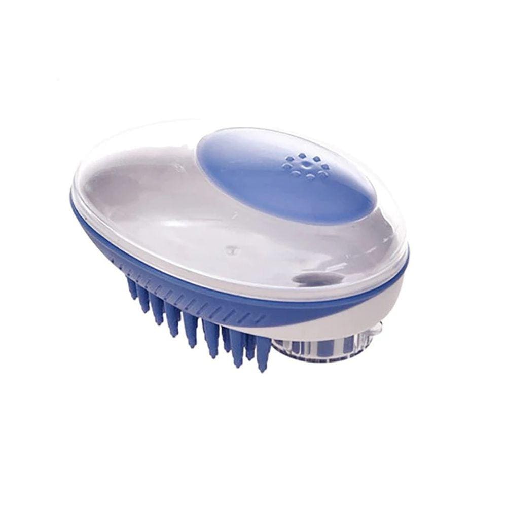 Escova de banho massageadora PET em silicone com dispenser de shampoo 2 em 1