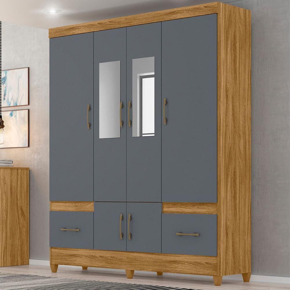 Guarda Roupa Casal com Espelho MS912 4 portas 2 gavetas