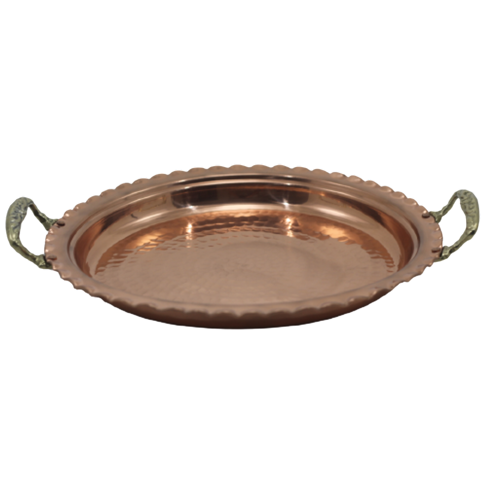 Bandeja Redonda Cobre Puro com Alças em Liga de Bronze 33cm