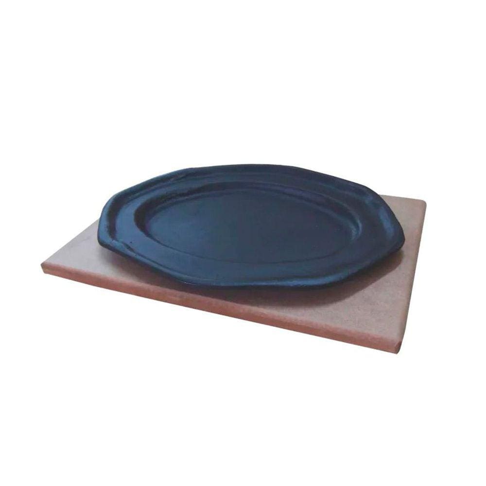 Tepan 26x16 Oval  De Ferro Fundido Com Aparador De Madeira
