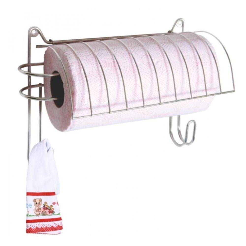 Suporte de Papel Toalha de Parede com Ganchos 10x28cm