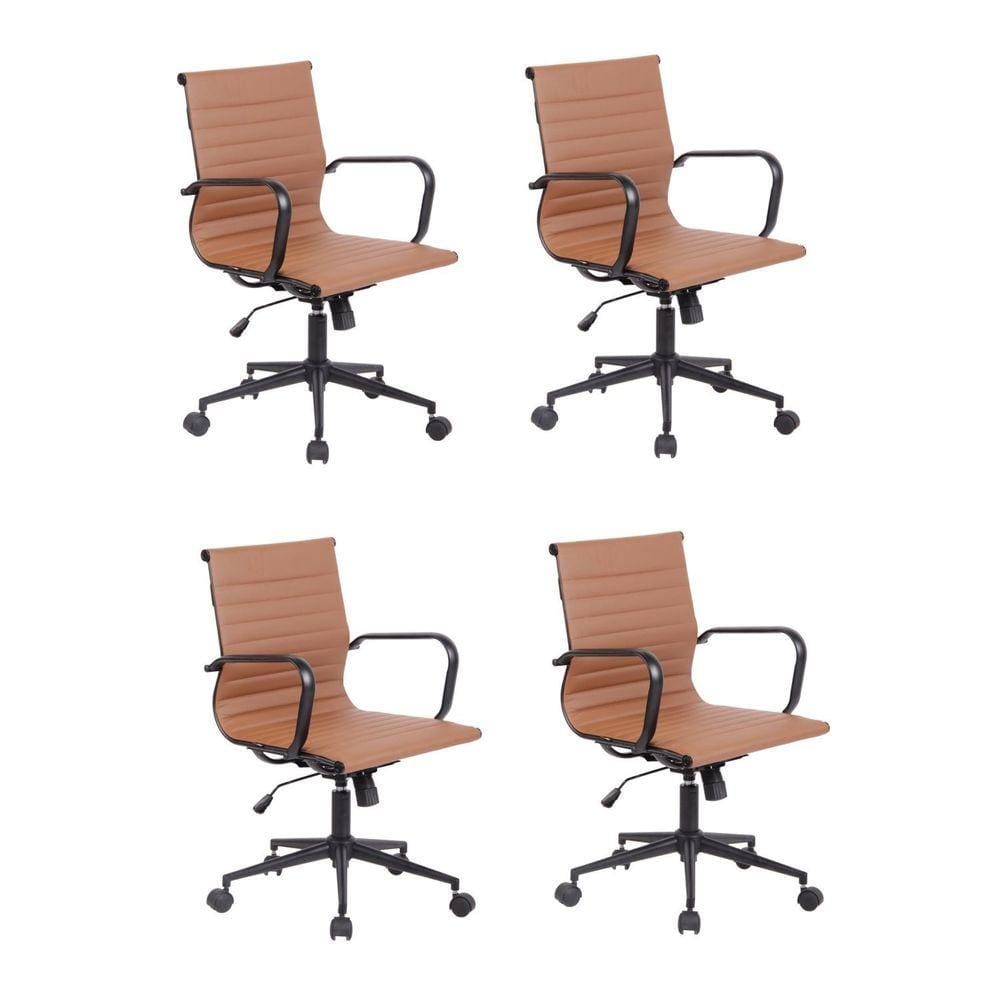 Conjunto 4 Cadeiras de Escritório Diretor Sevilha Baixa com Office Base Rivatti Marrom Escuro