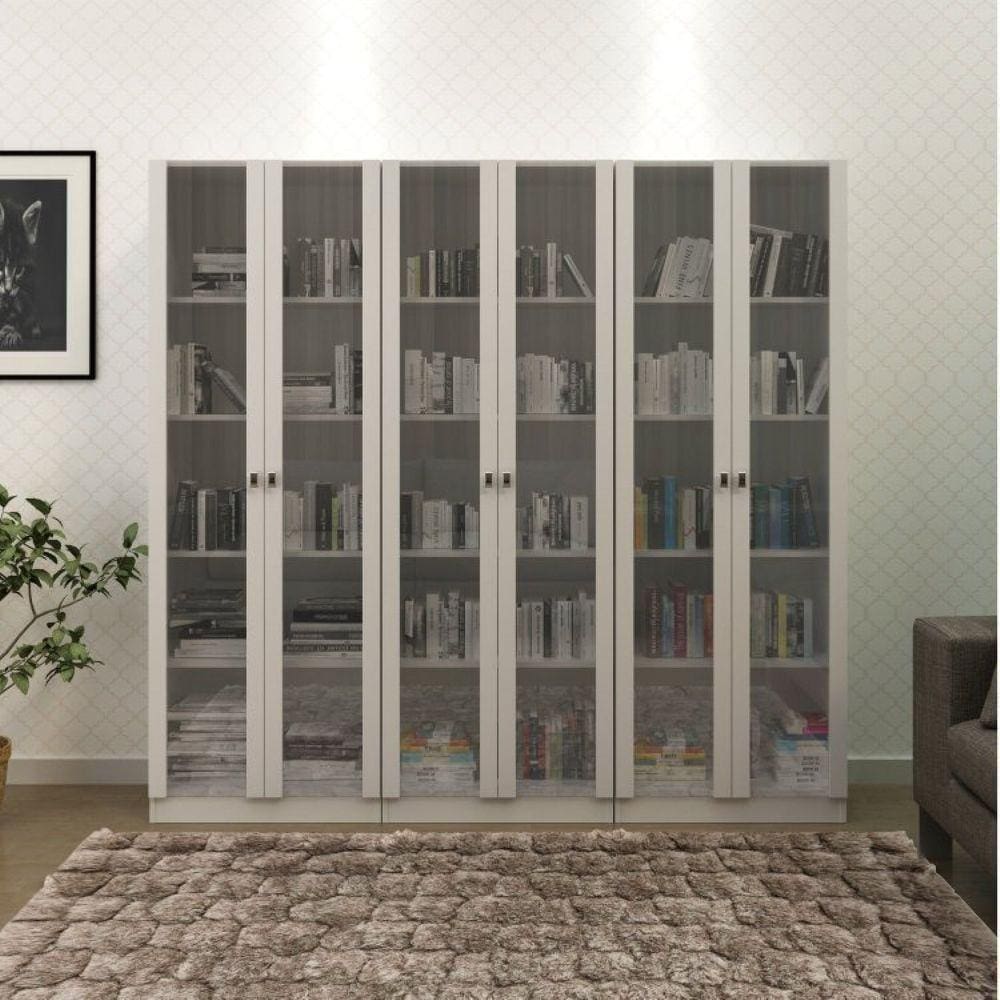 Kit 3 Armários para Escritório 2 Portas de Vidro ME4115 Espresso Móveis Branco