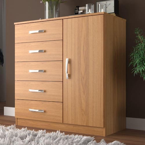 imagem-Cômoda Sapateira 1 Porta 5 Gavetas Zurique Evidência Móveis Cinamomo - Marrom