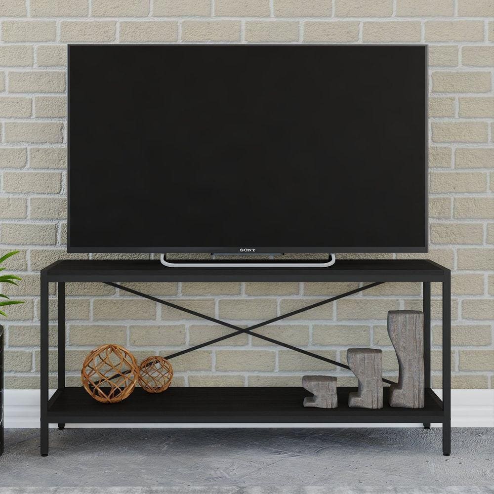 Rack para TV até 50 Polegadas 2 Prateleiras Industrial 120cm Active Yescasa Preto Onix