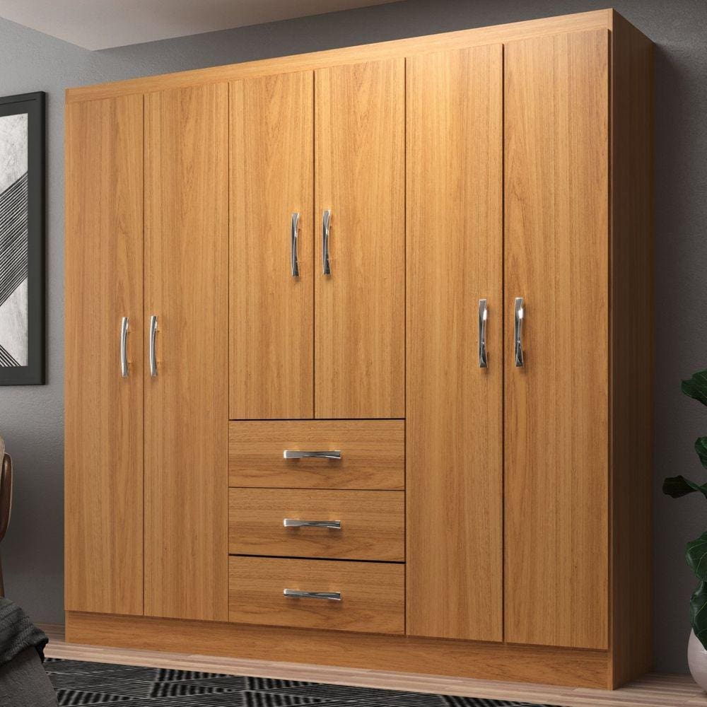 Guarda Roupa Casal 6 Portas 3 Gavetas Sevilha Evidência Móveis Cinamomo