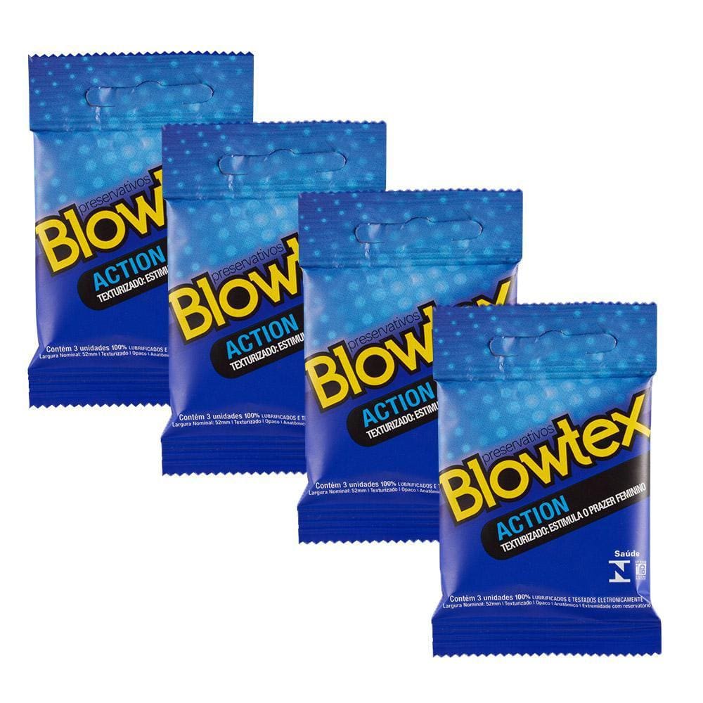 Kit 4 Pacotes Preservativo Blowtex Action C/ 3 Unidades Cada