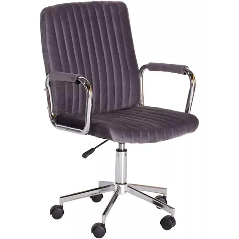Cadeira Executiva Cinza Giratória Base Cromada 92x61x51cm