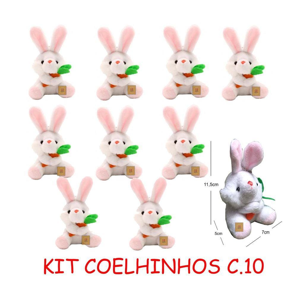 Kit 10 Coelhos de Pelúcia Páscoa Presente Decoração Enfeite