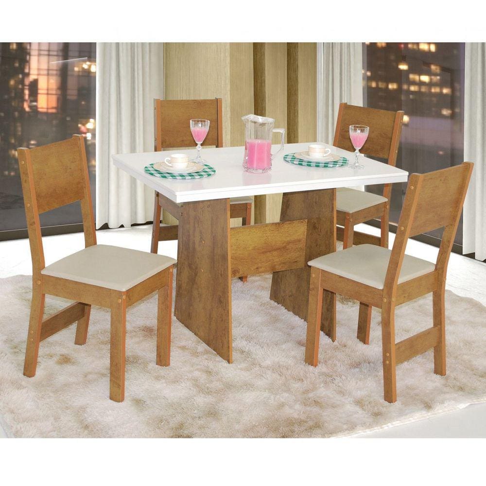 Conjunto Mesa com 4 Cadeiras Milena Móveis São Carlos Freijo Off White