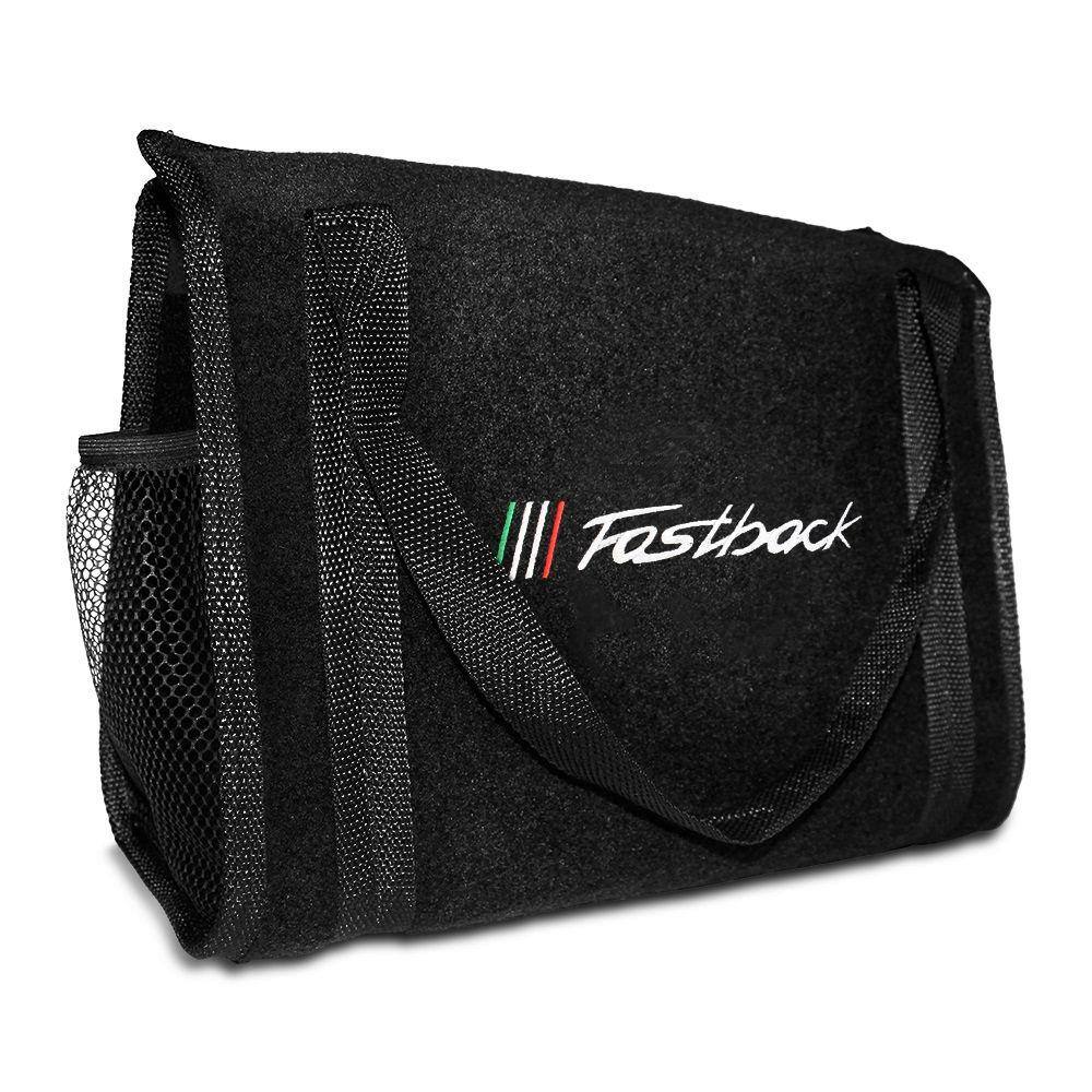 Bolsa Organizadora Porta Malas Logo Fiat Fastback 2022 a 2023 Bordado Carpete Preto para Ferramentas