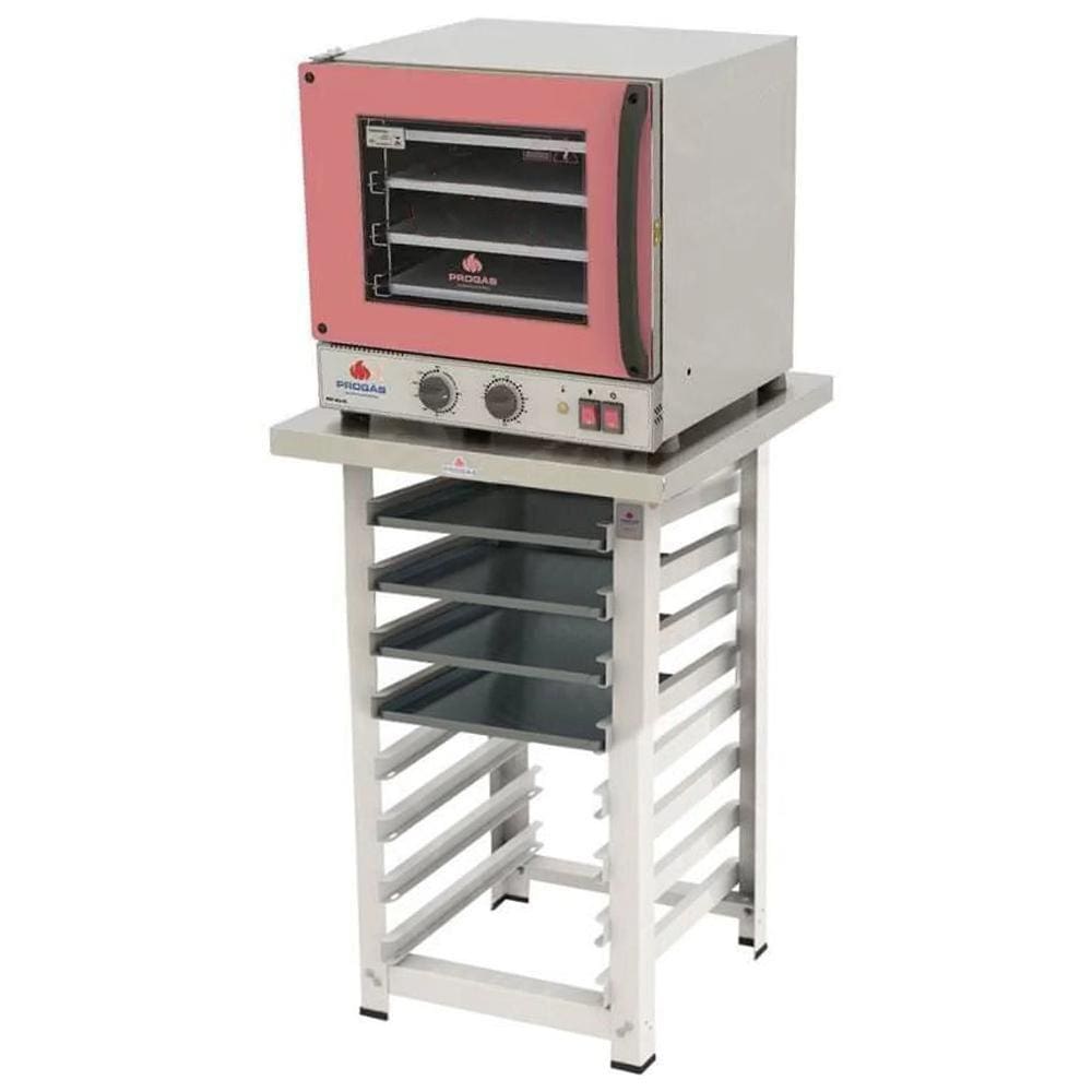 Forno Turbo Elétrico Fast Oven PRP-004 127V Rosa + Bancada MES-004 + 4 Assadeiras - Progás