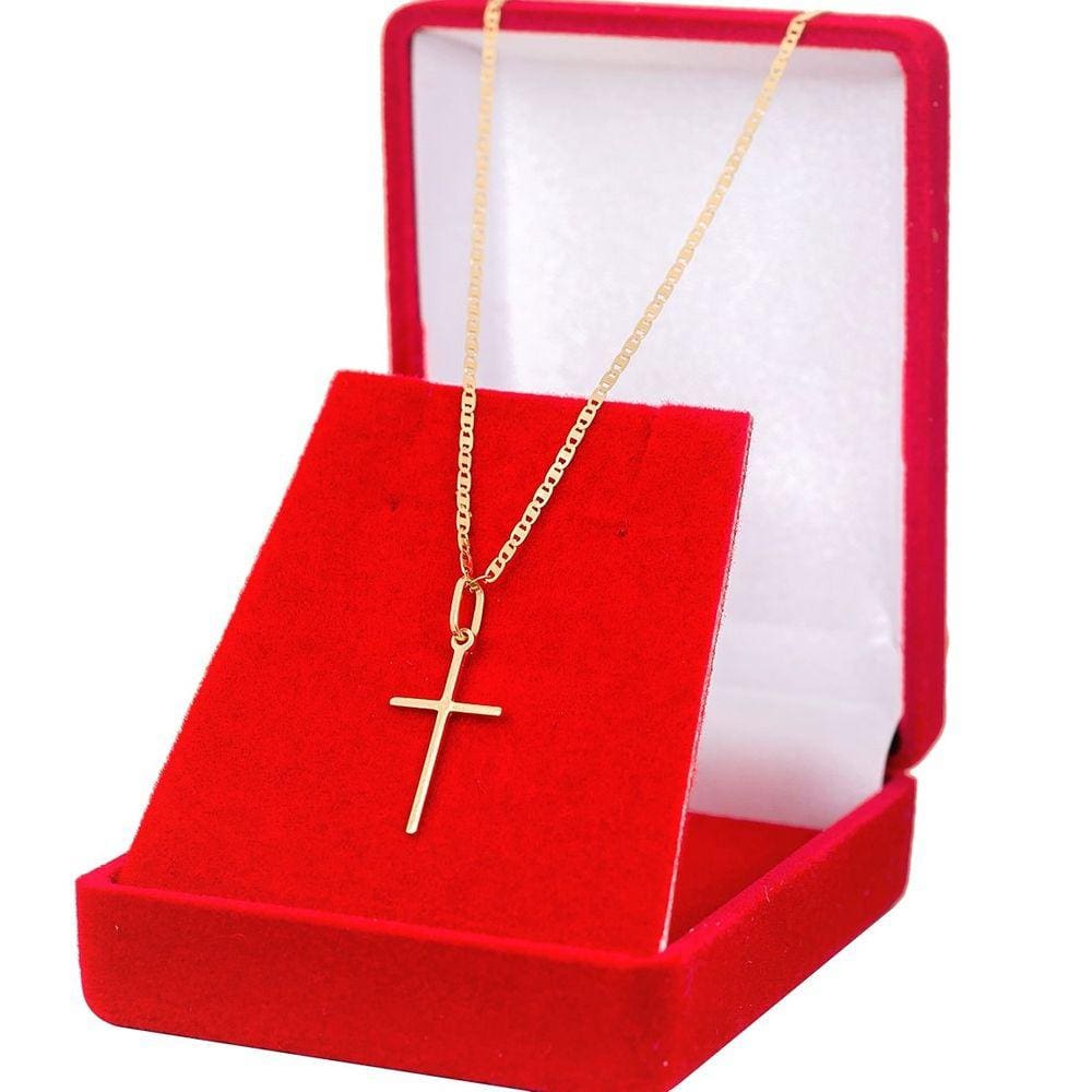 Colar Cordão De Ouro 18k Piastrine Masculino 70cm E Cruz
