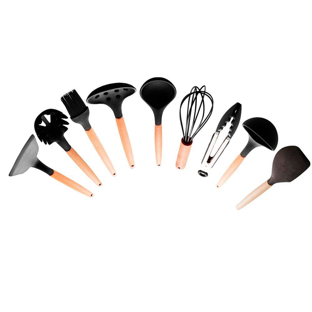 Conjunto Utensílios Lyor Charmy Silicone 9 Peças - Preto