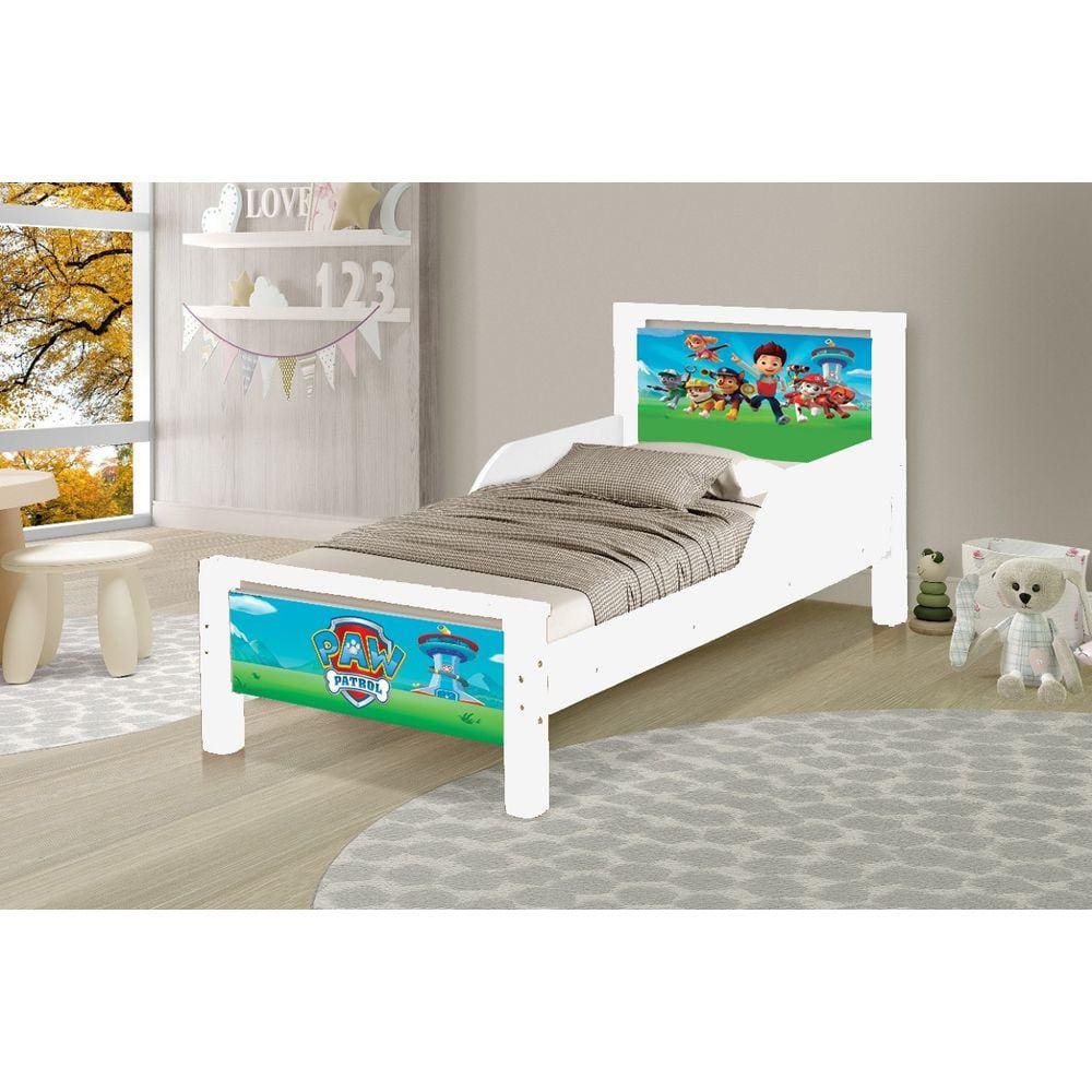 mini cama juvenil branco retro com pes em madeira alto padrão moderno da patrulha canina