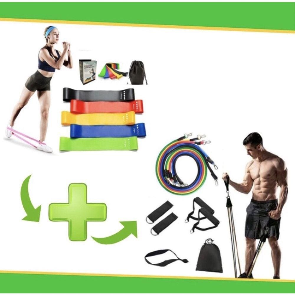 Kit 11 Extensor Elástico Treino Em Casa + Kit 5 Mini Band
