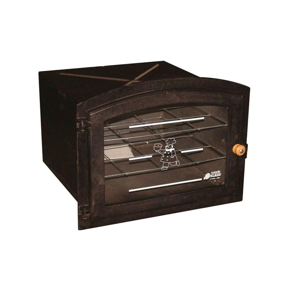 Forno em Ferro Fogão a Lenha Grande Porta Vidro 50x46x31cm