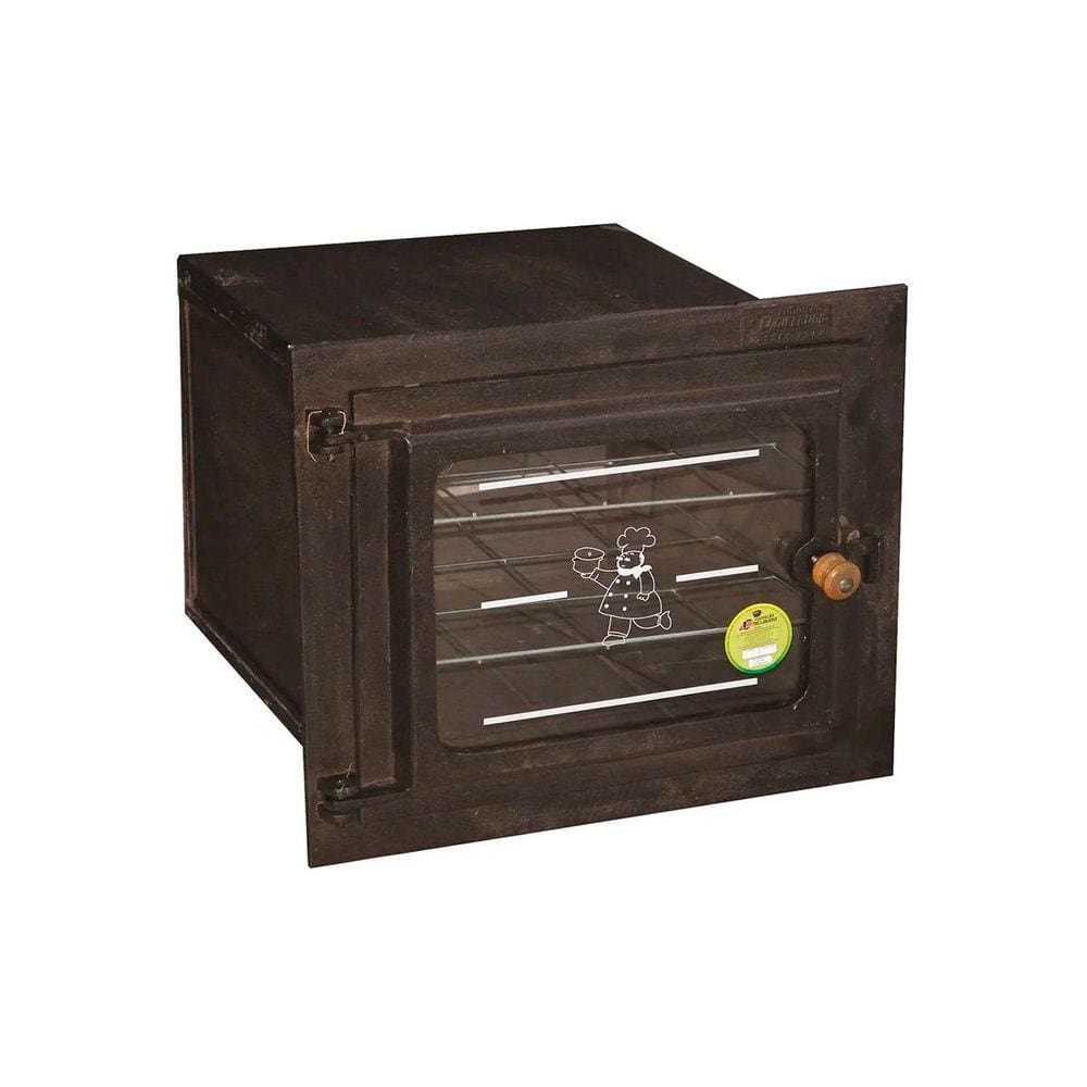Forno Ferro Fogão a Lenha Pequeno Porta de Vidro 50x35x30cm