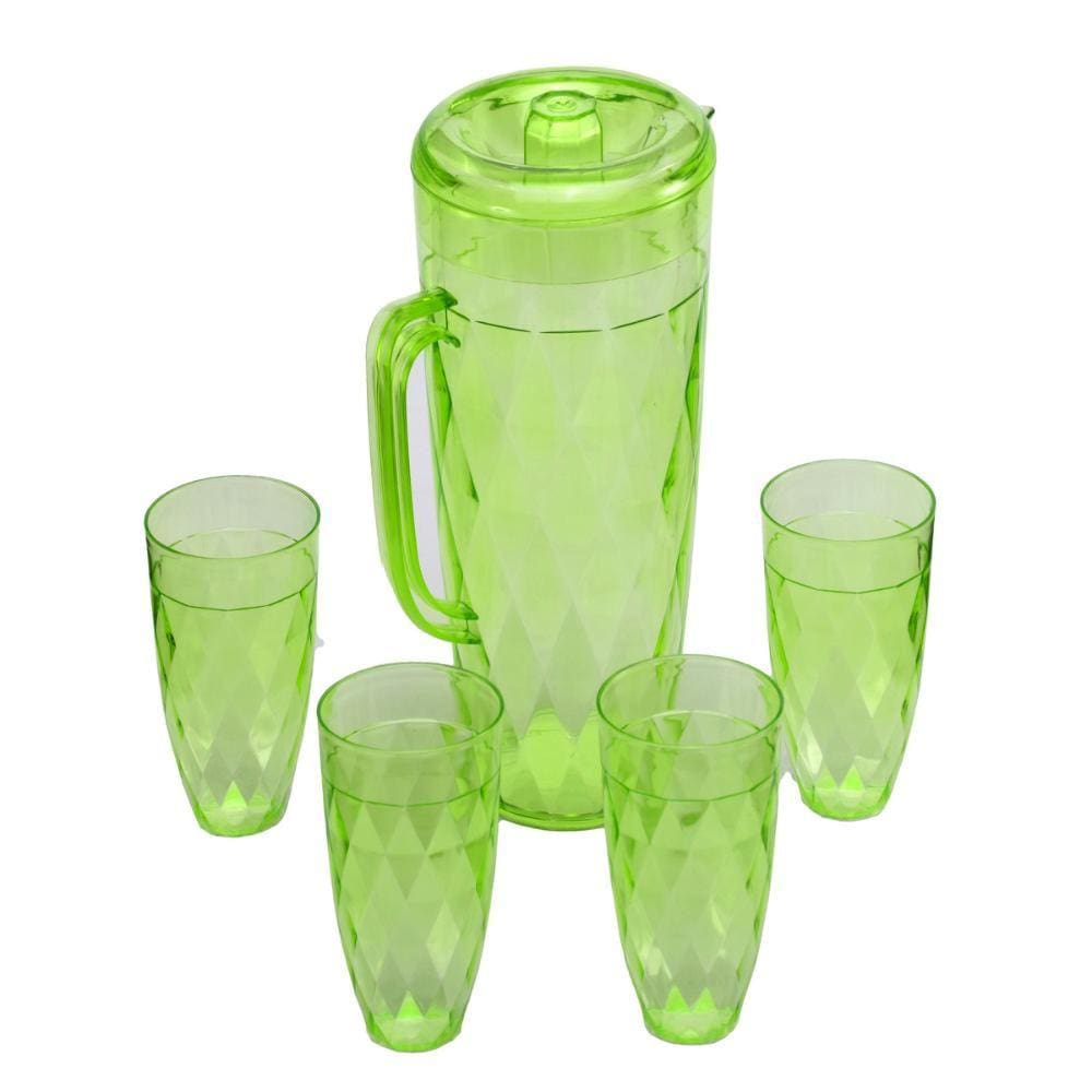 Jarra Acrílico com Tampa 4 Copos Verde Agua Suco 1250ml