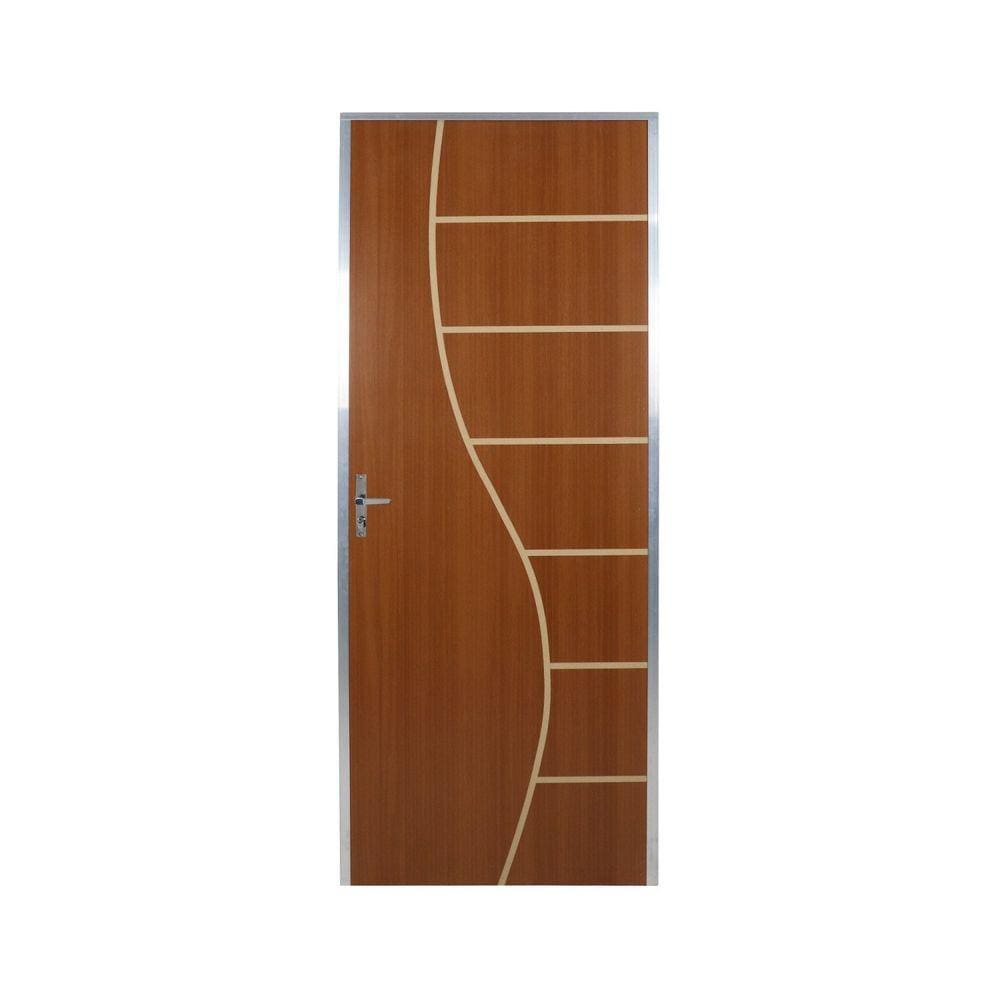 Kit Porta de Madeira Decorada 212x95cm com Batente de Aluminio 3,6cm Cantareira MGM Mogno