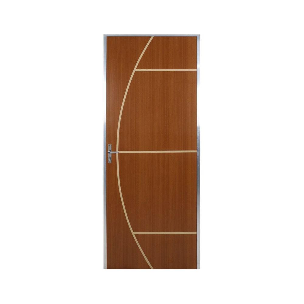 Kit Porta de Madeira Decorada 212x65cm com Batente de Aluminio 3,6cm Gáucha MGM Mogno