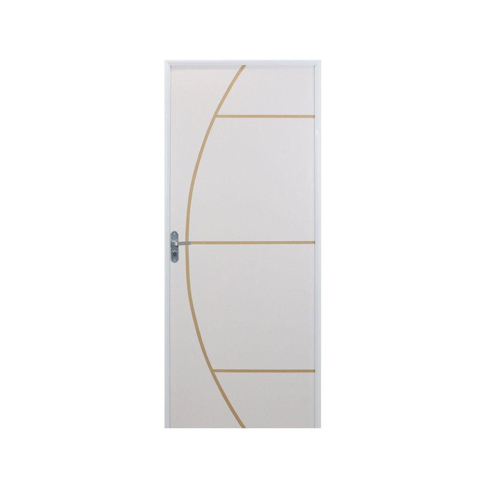Kit Porta de Madeira Decorada 212x75cm com Batente de Aluminio 3,6cm Gáucha MGM Branco