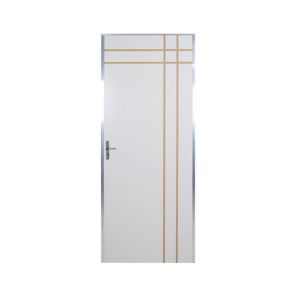 Kit Porta de Madeira Decorada 212x95cm com Batente de Aluminio 3,6cm Mantiqueira MGM Branco