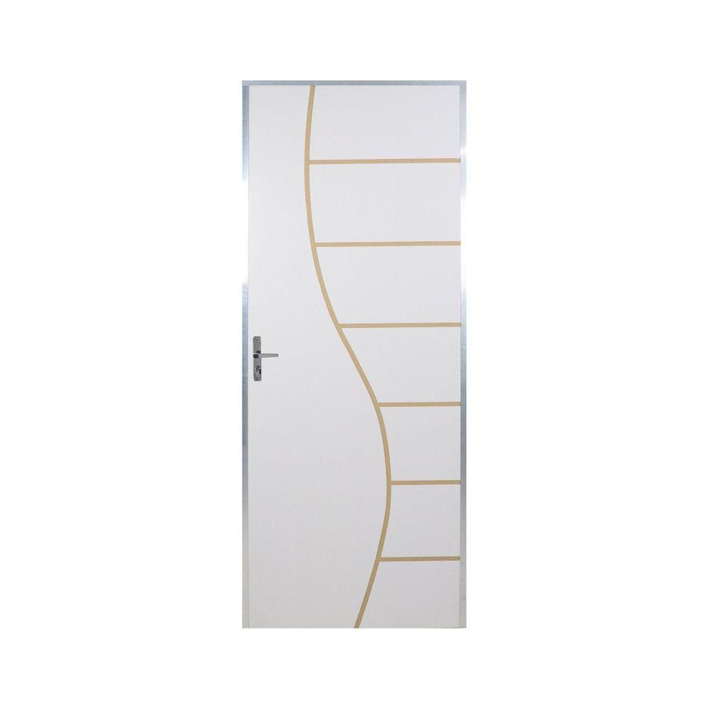 Kit Porta de Madeira Decorada 212x95cm com Batente de Aluminio 3,6cm Cantareira MGM Branco