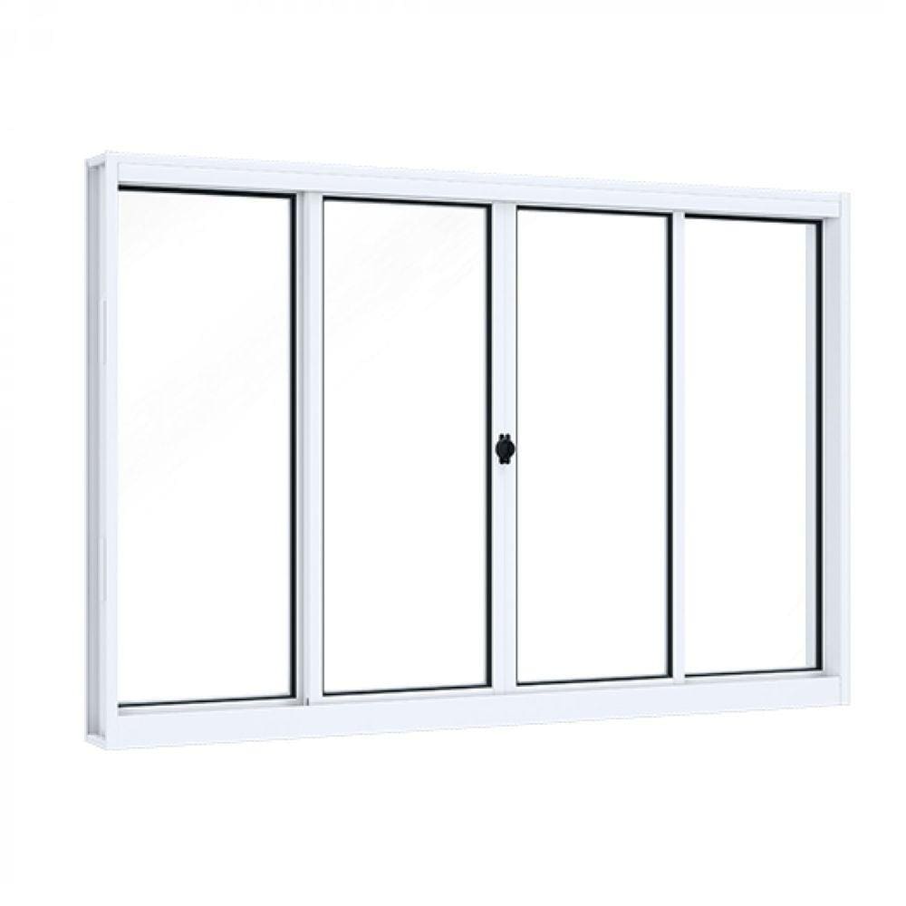 Janela de Aço de Correr 100x120cm 4 Folhas com Vidro Liso  Riobras Branco