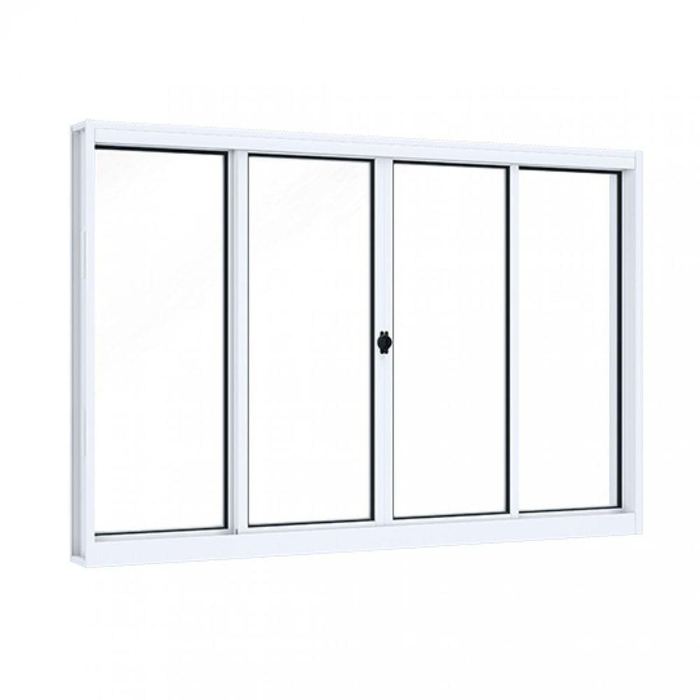 Janela de Aço de Correr 100x150cm 4 Folhas com Vidro Liso Riobras Branco