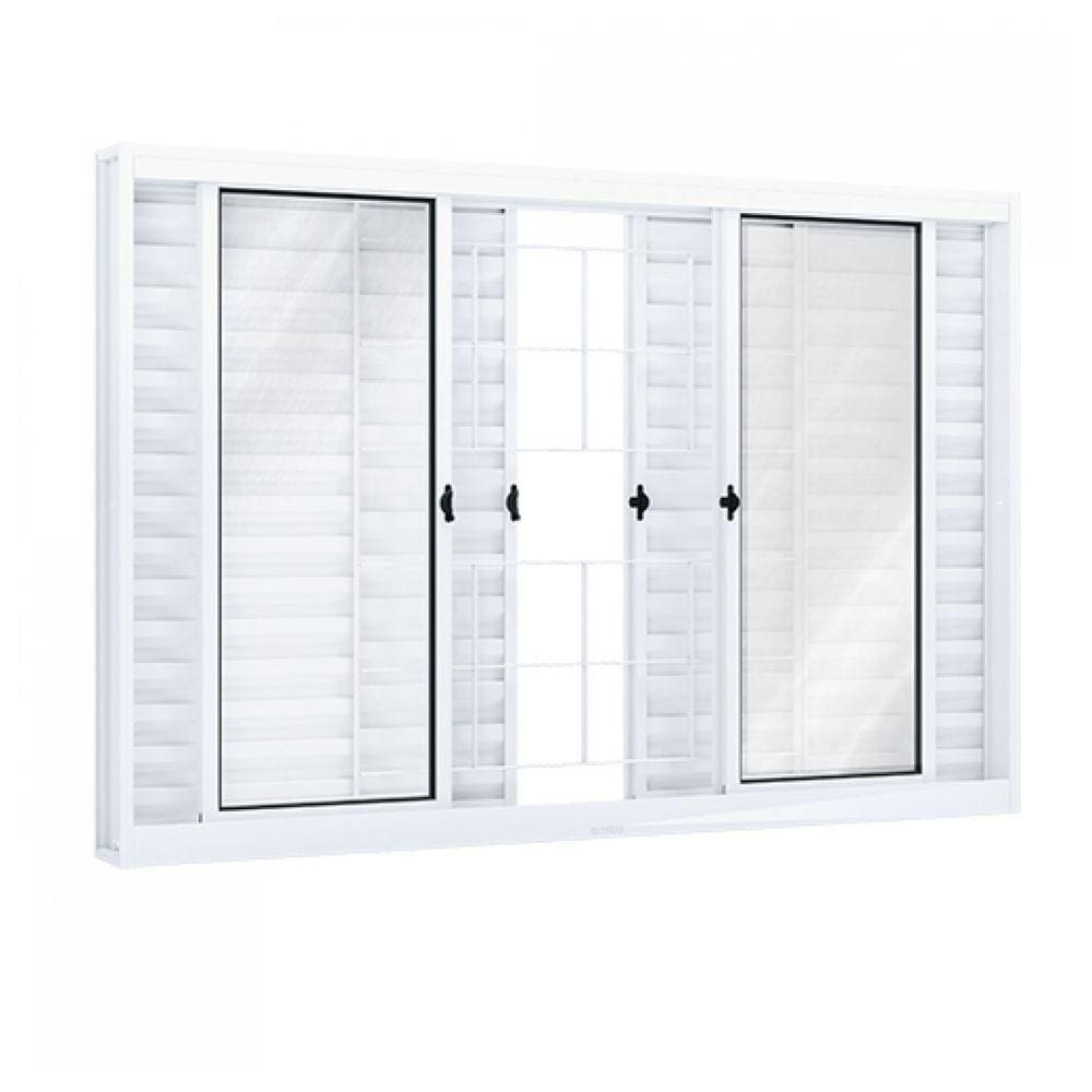 Janela de Aço Veneziana de Correr 100x150cm 6 Folhas com Grade Quadrada Riobras Branco