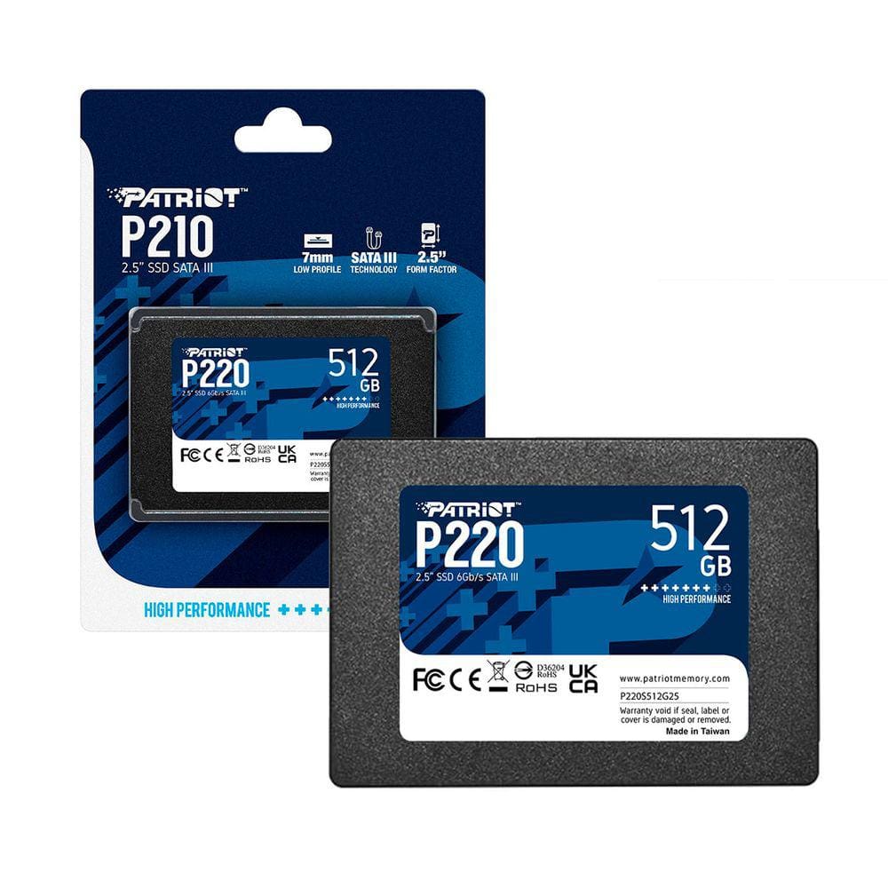 SSD 512GB Patriot P210, 2.5” Sata III 6Gb/s, Leitura 520MB/s, Gravação 430MB/s - P210S512G25