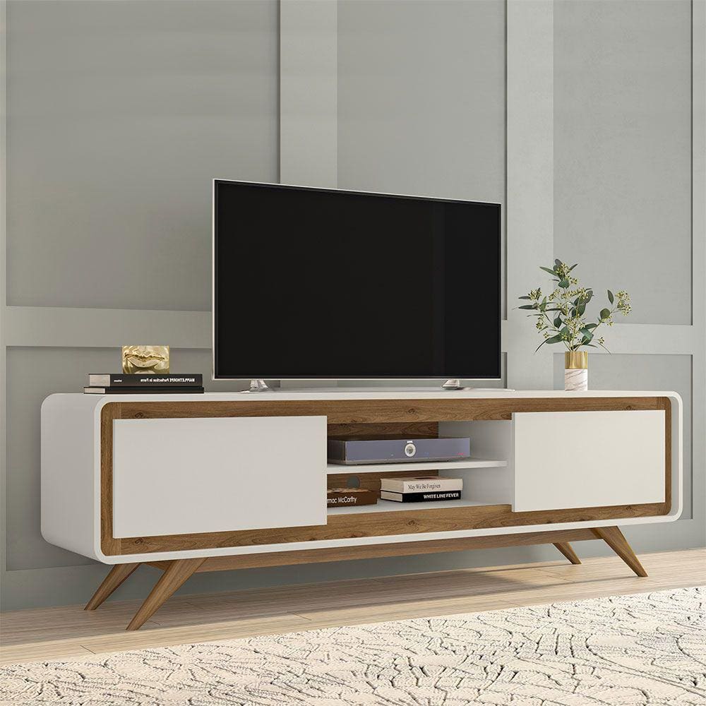 Rack Bancada para TV até 65\" 02 Portas e 02 Nichos 100% MDF Channel Nature/Off White Fabrimóveis