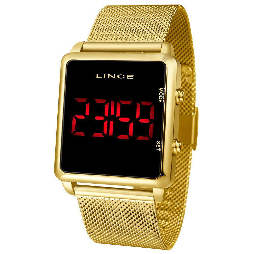Relógio Lince Digital MDG4596L PXKX Pulseira Mesh Dourado